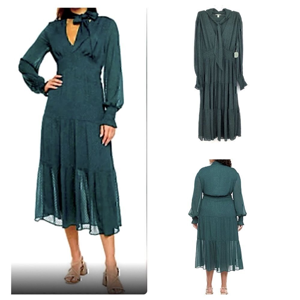 NWT Ryegrass Women's Green Clip Dot Long Sleeve Maxi Dress - Size XL